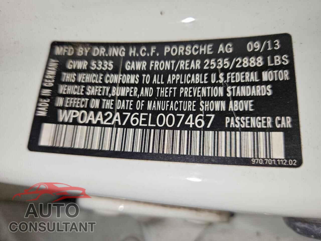 PORSCHE PANAMERA 2014 - WP0AA2A76EL007467