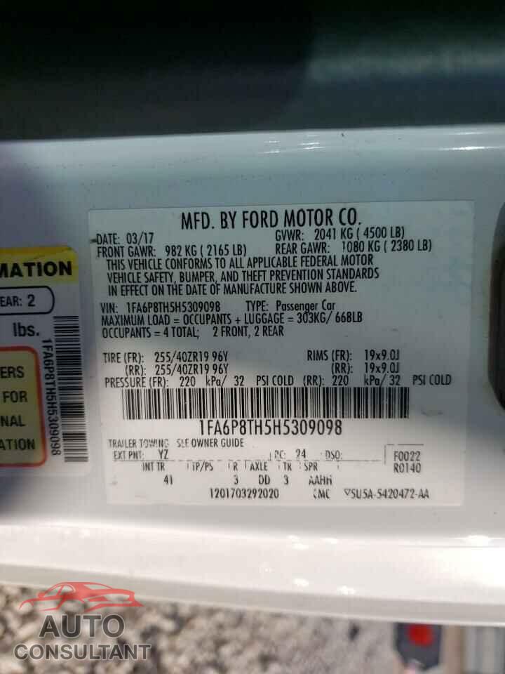 FORD MUSTANG 2017 - 1FA6P8TH5H5309098