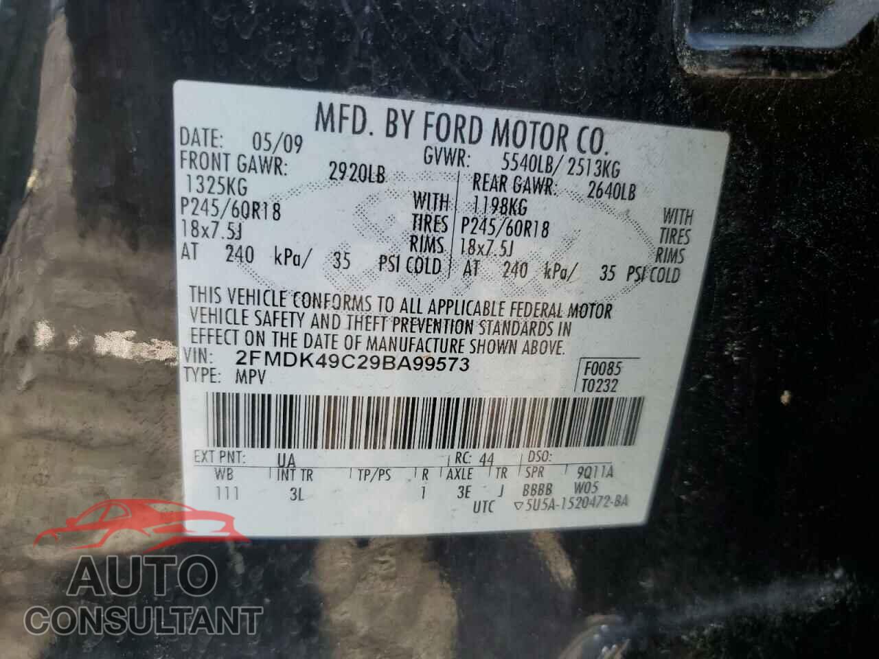 FORD EDGE 2009 - 2FMDK49C29BA99573