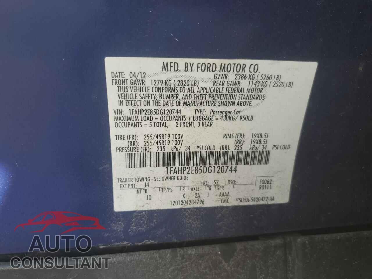 FORD TAURUS 2013 - 1FAHP2E85DG120744