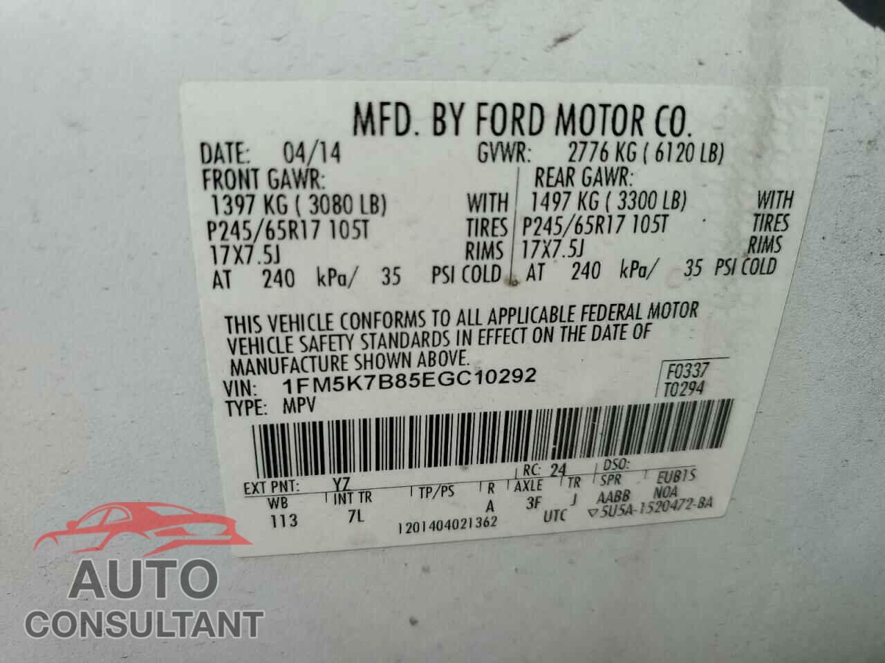 FORD EXPLORER 2014 - 1FM5K7B85EGC10292