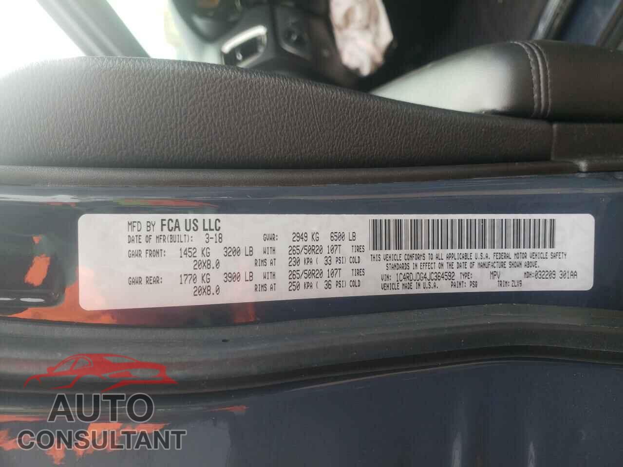 DODGE DURANGO 2018 - 1C4RDJDG4JC364592