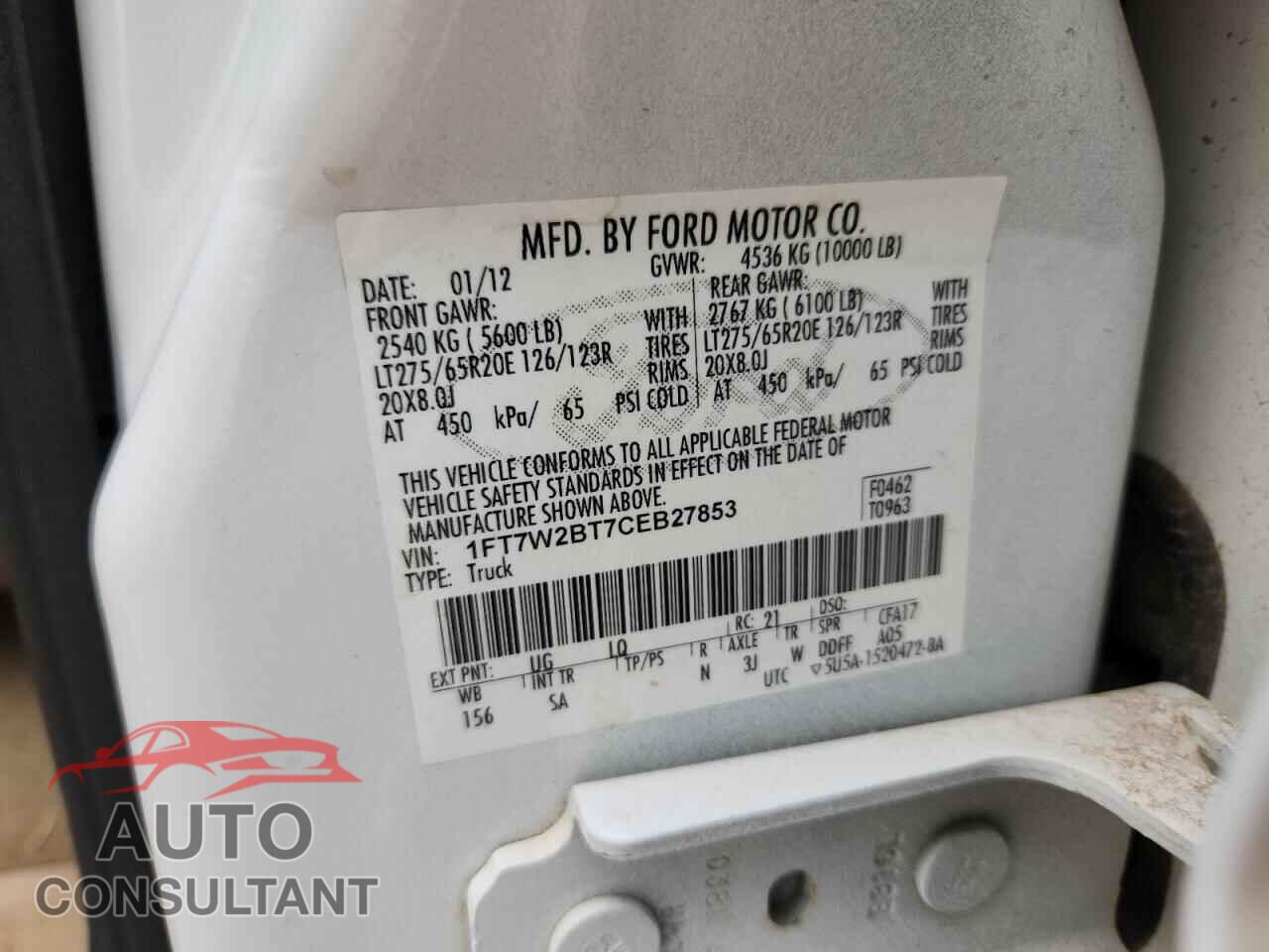 FORD F250 2012 - 1FT7W2BT7CEB27853
