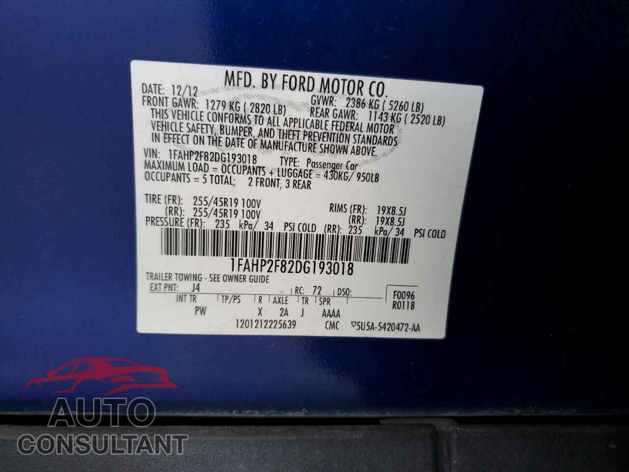 FORD TAURUS 2013 - 1FAHP2F82DG193018