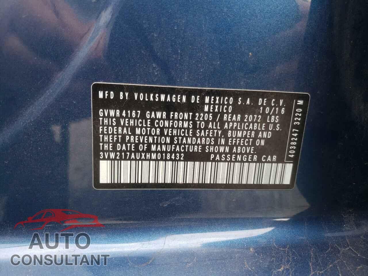 VOLKSWAGEN GOLF 2017 - 3VW217AUXHM018432