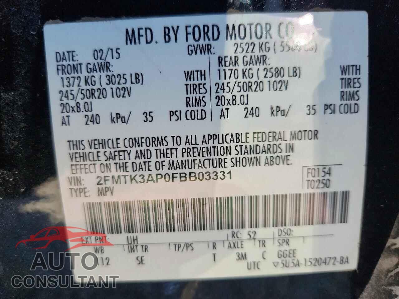 FORD EDGE 2015 - 2FMTK3AP0FBB03331