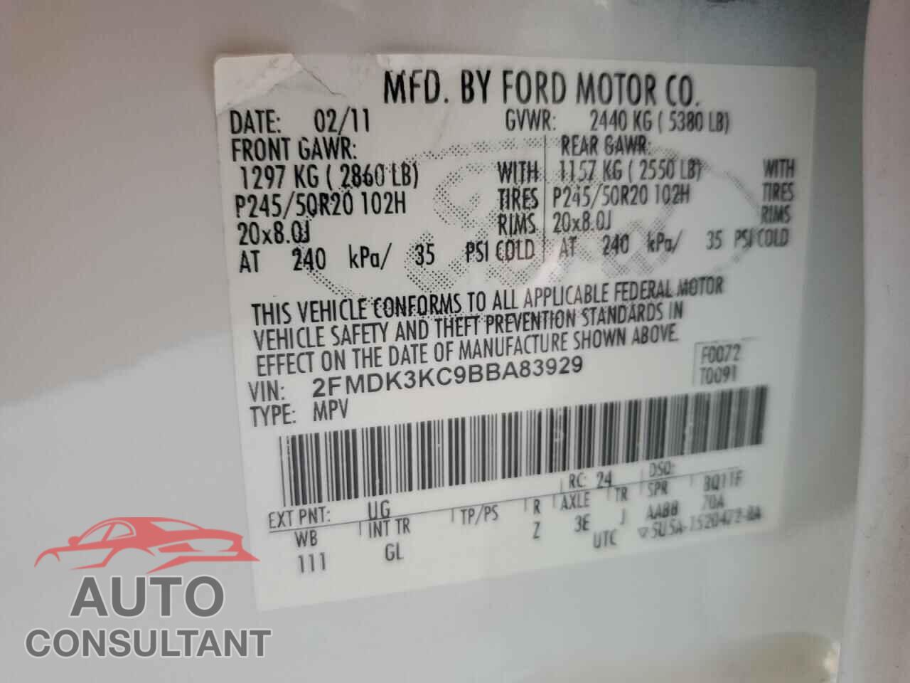 FORD EDGE 2011 - 2FMDK3KC9BBA83929