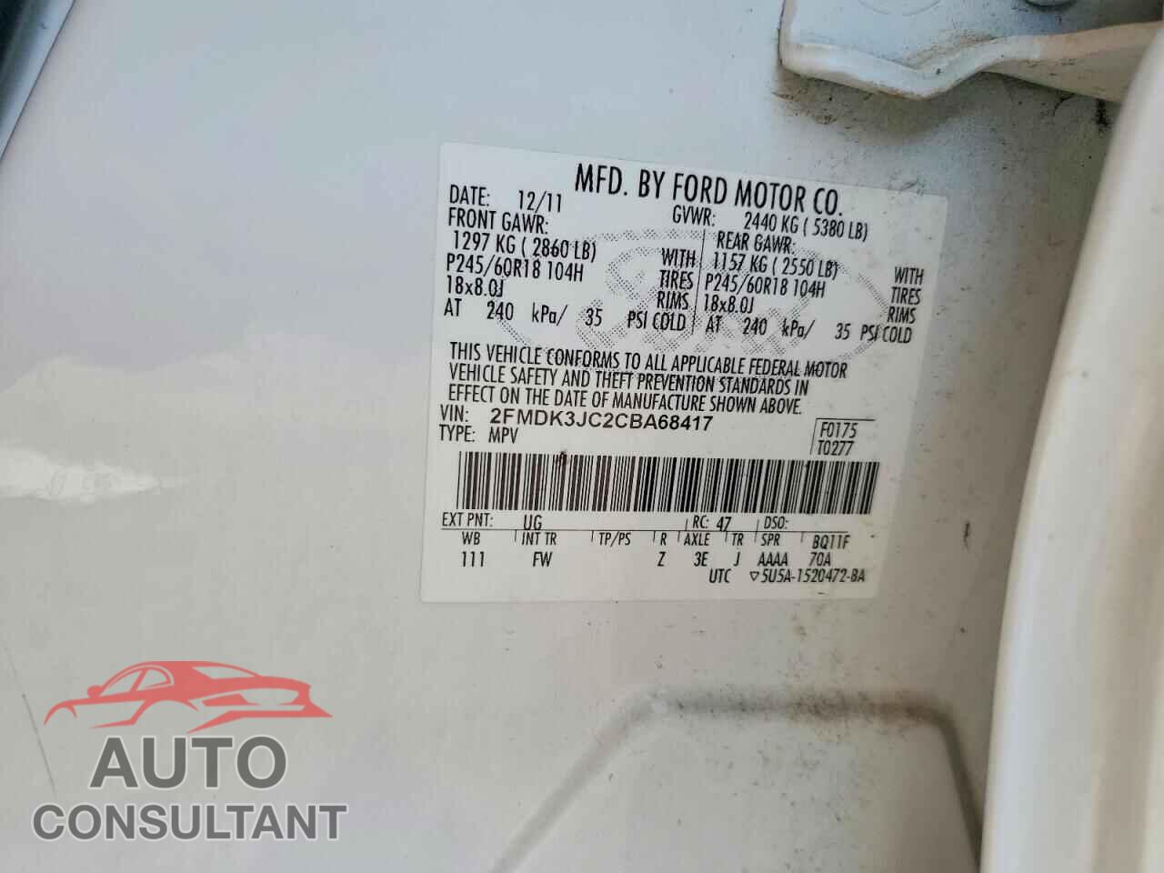FORD EDGE 2012 - 2FMDK3JC2CBA68417