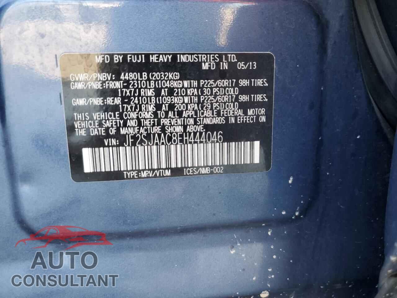 SUBARU FORESTER 2014 - JF2SJAAC8EH444046