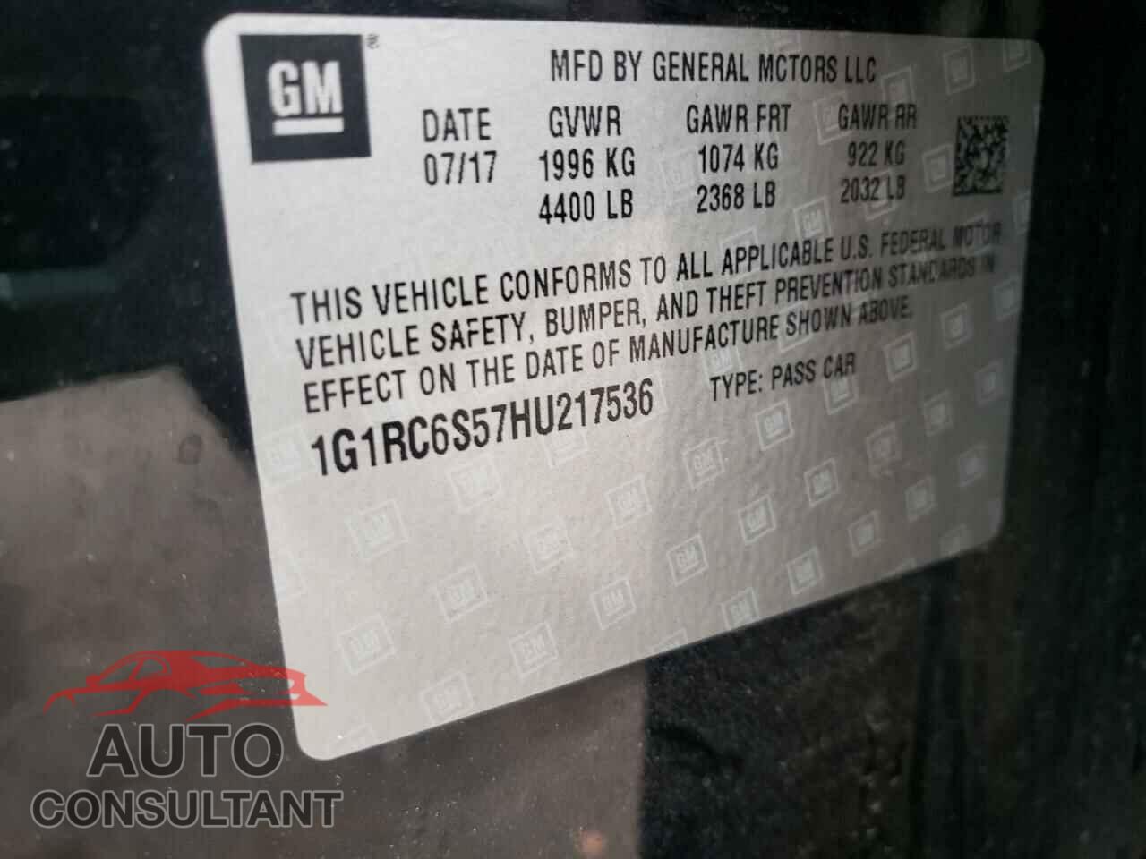 CHEVROLET VOLT 2017 - 1G1RC6S57HU217536