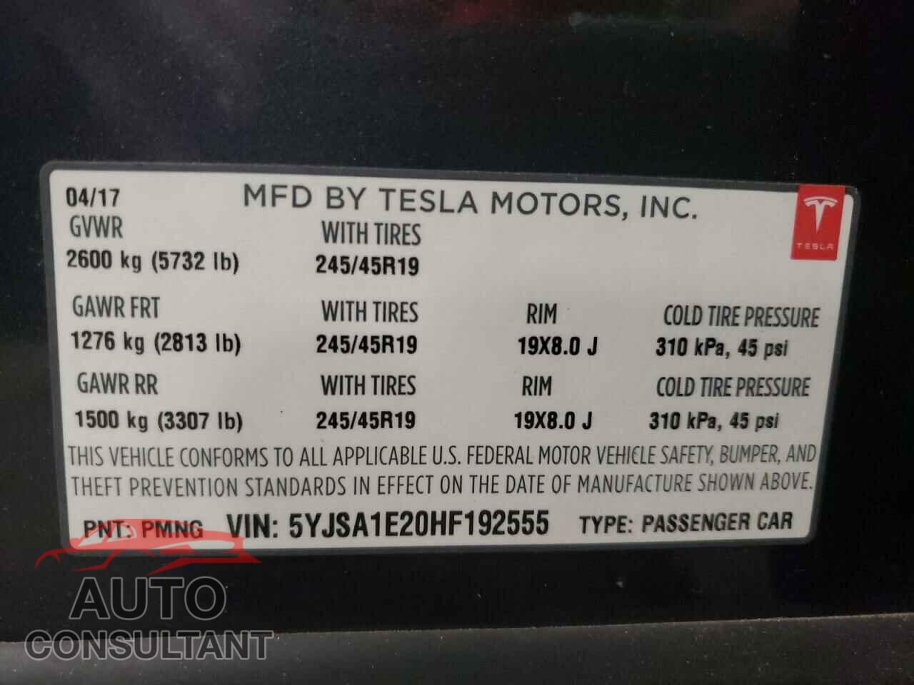 TESLA MODEL S 2017 - 5YJSA1E20HF192555