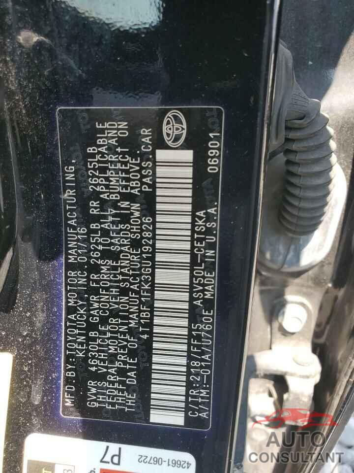 TOYOTA CAMRY 2016 - 4T1BF1FK3GU192826