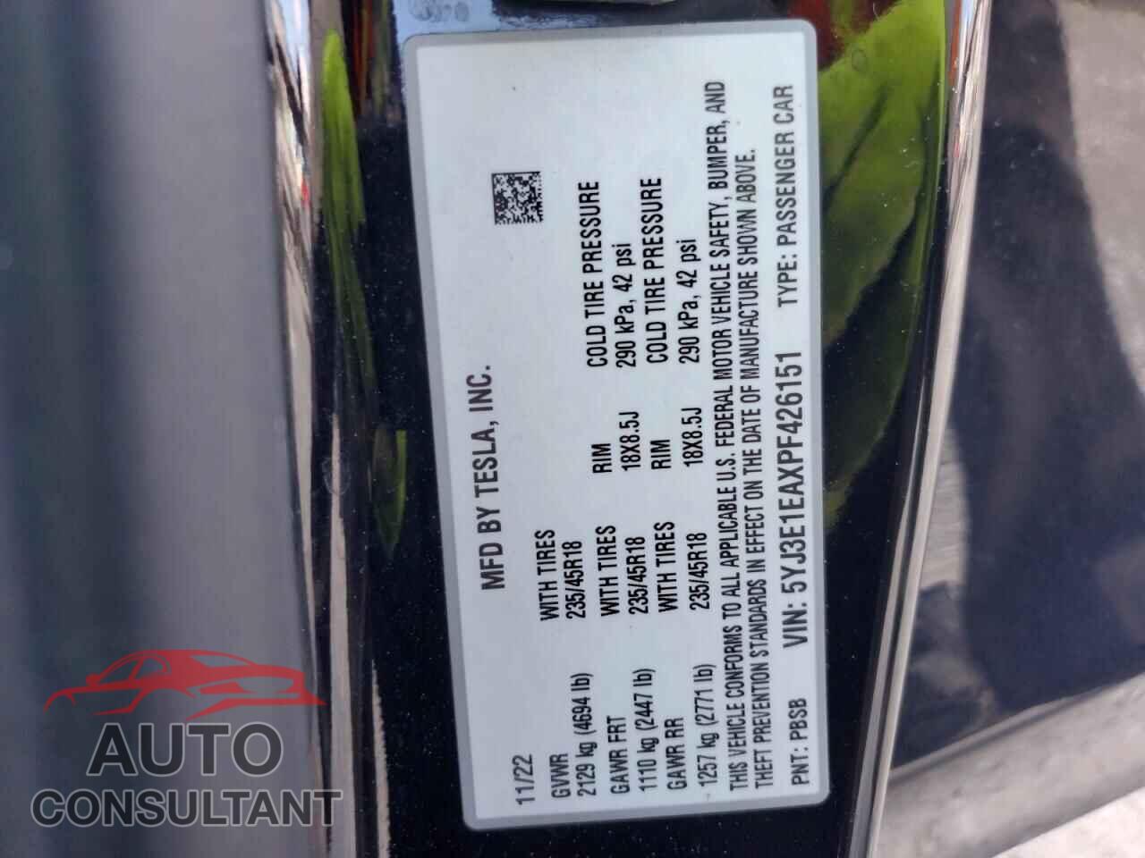 TESLA MODEL 3 2023 - 5YJ3E1EAXPF426151