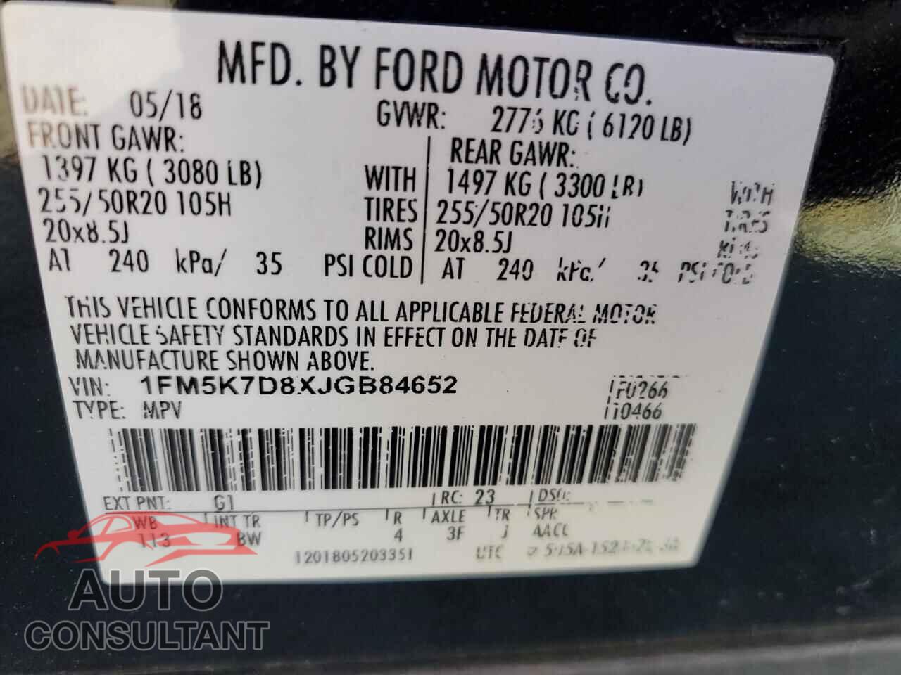 FORD EXPLORER 2018 - 1FM5K7D8XJGB84652