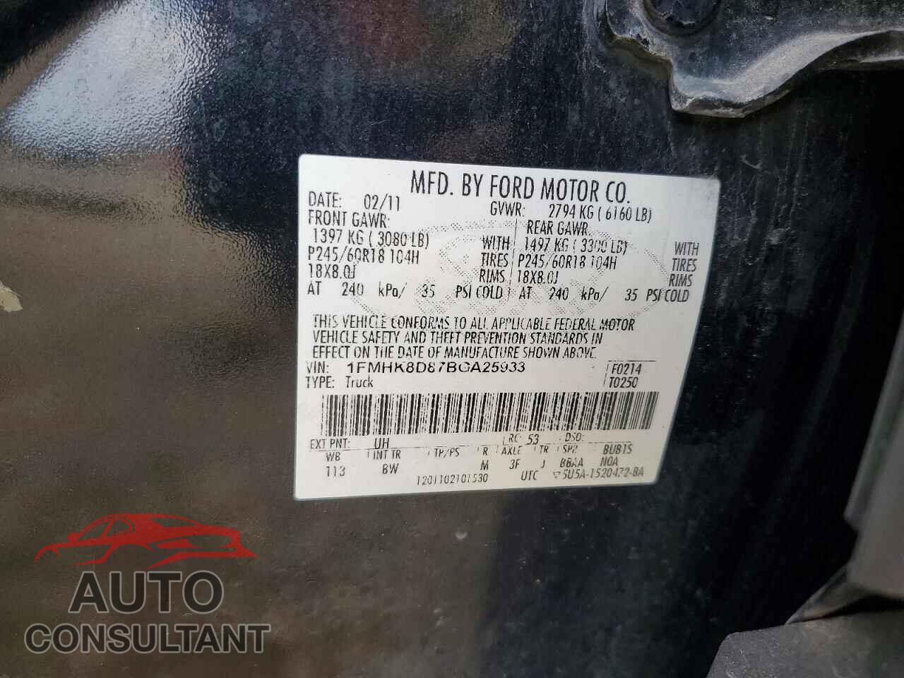 FORD EXPLORER 2011 - 1FMHK8D87BGA25933