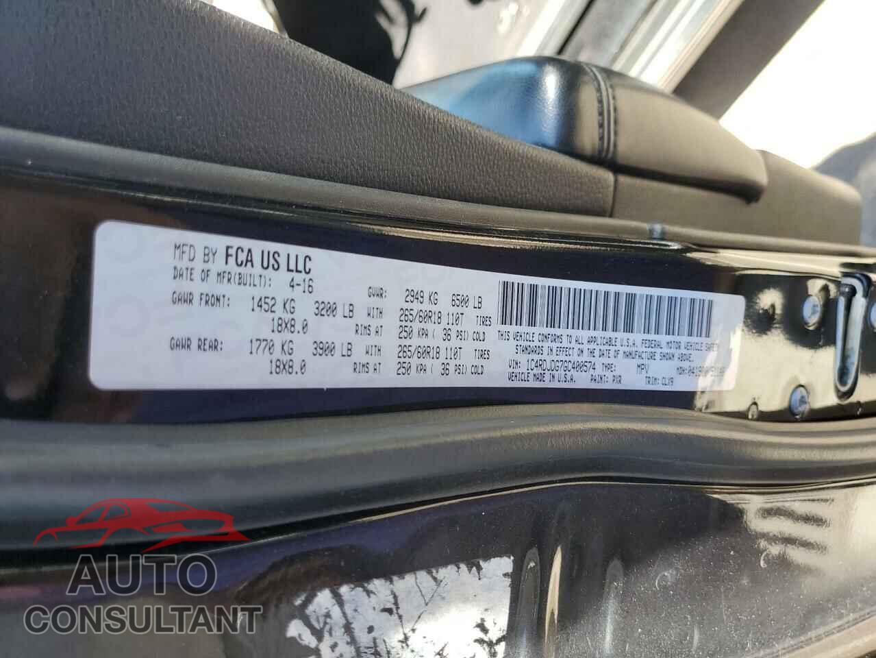 DODGE DURANGO 2016 - 1C4RDJDG7GC400574