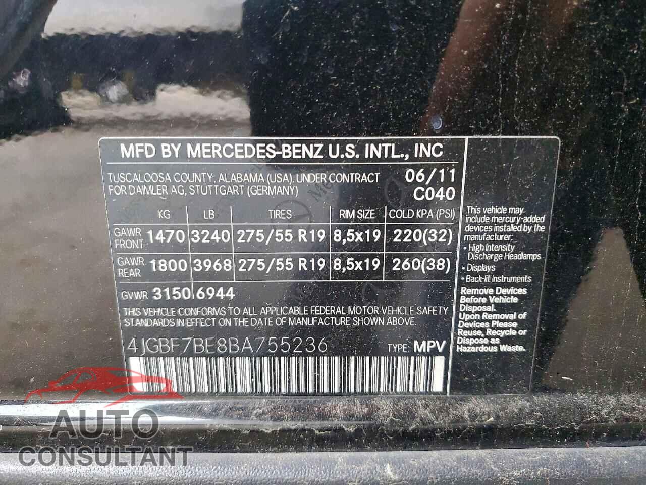 MERCEDES-BENZ GL-CLASS 2011 - 4JGBF7BE8BA755236