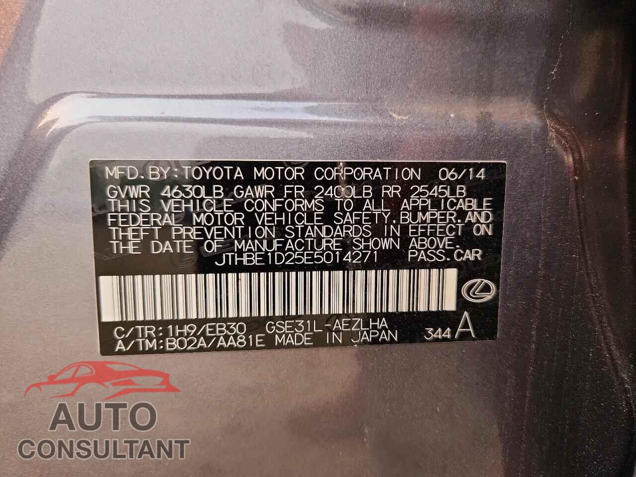 LEXUS IS 2014 - JTHBE1D25E5014271