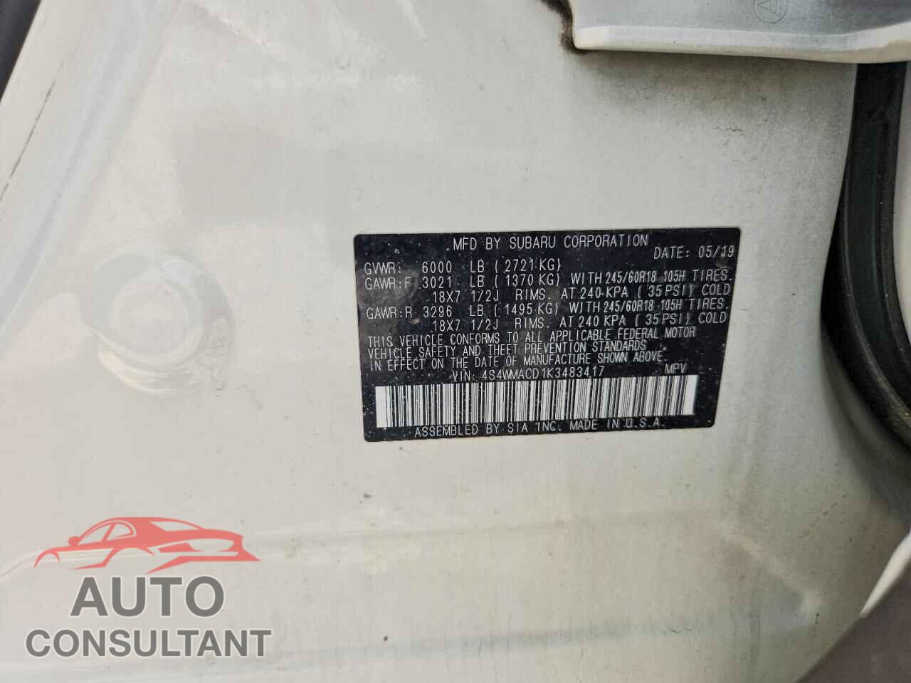 SUBARU ASCENT 2019 - 4S4WMACD1K3483417