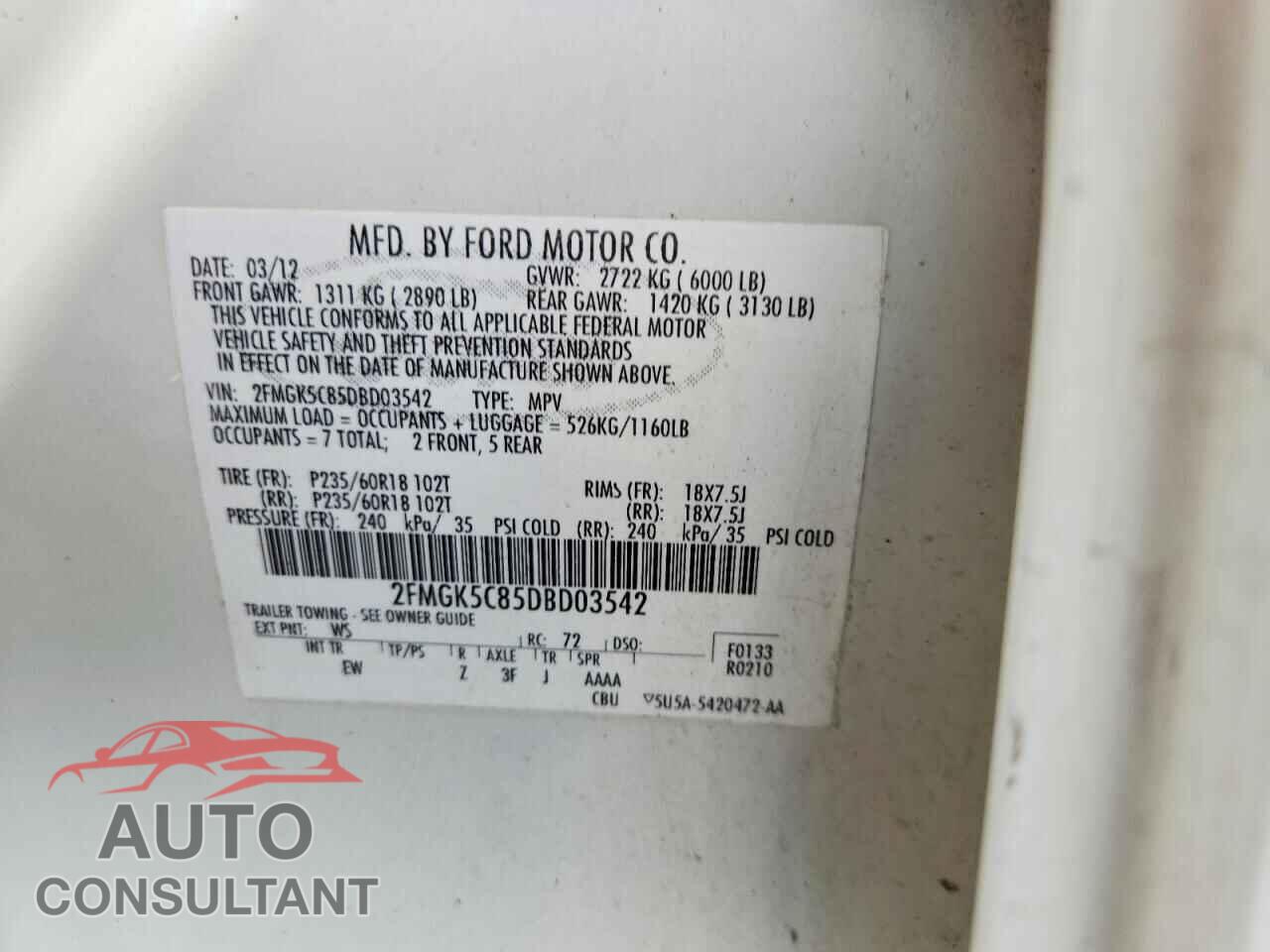 FORD FLEX 2013 - 2FMGK5C85DBD03542