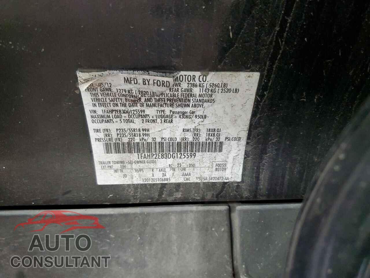 FORD TAURUS 2013 - 1FAHP2E83DG125599