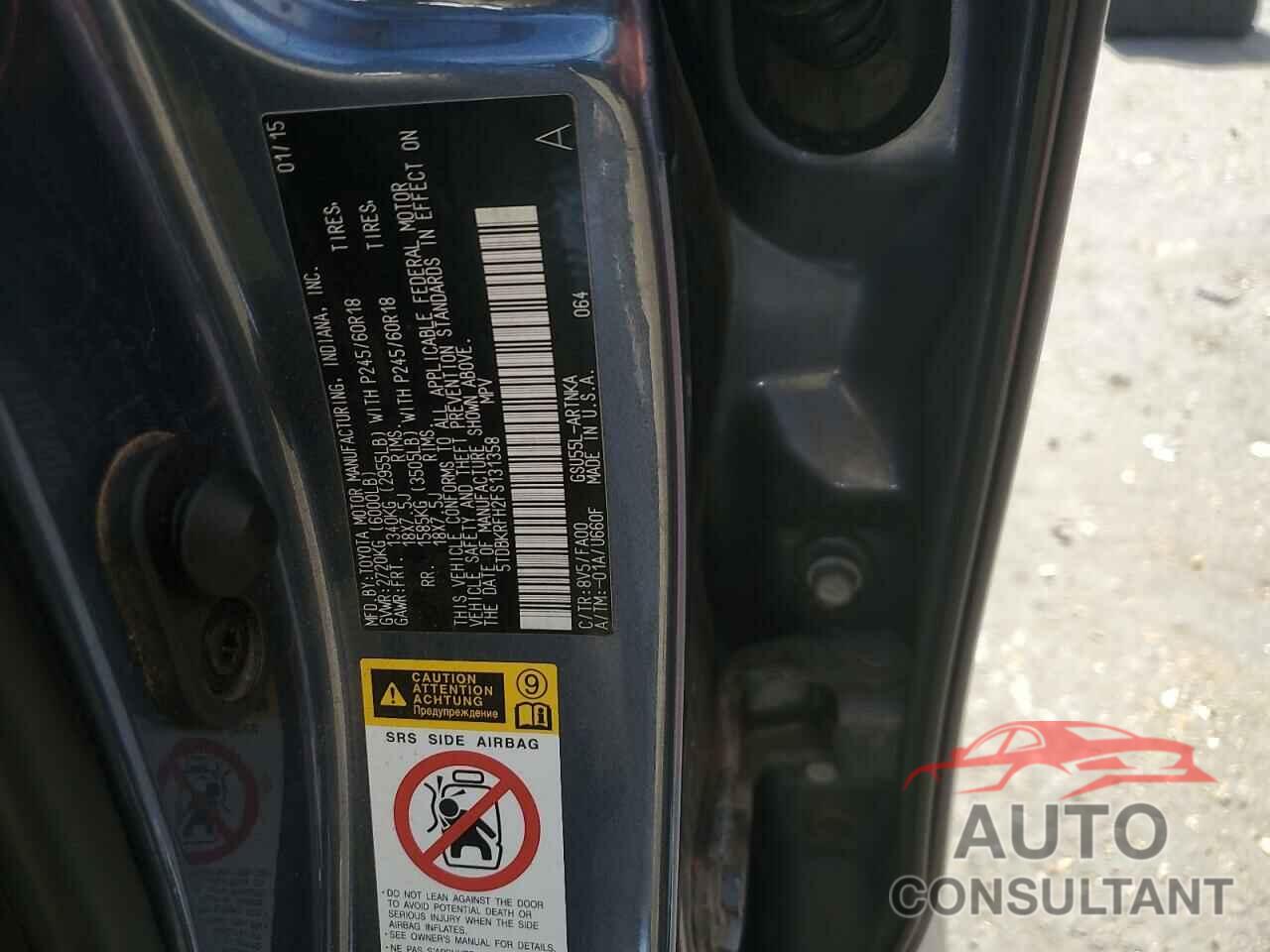 TOYOTA HIGHLANDER 2015 - 5TDBKRFH2FS131358
