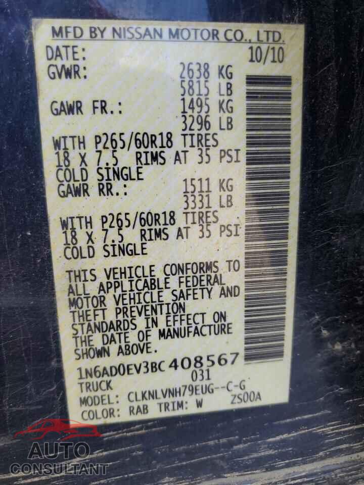 NISSAN FRONTIER 2011 - 1N6AD0EV3BC408567
