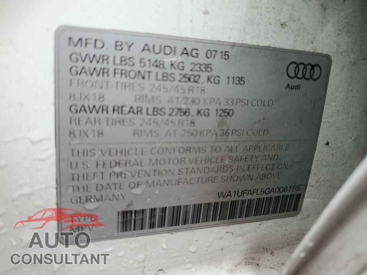 AUDI A4 2016 - WA1UFAFL5GA006155