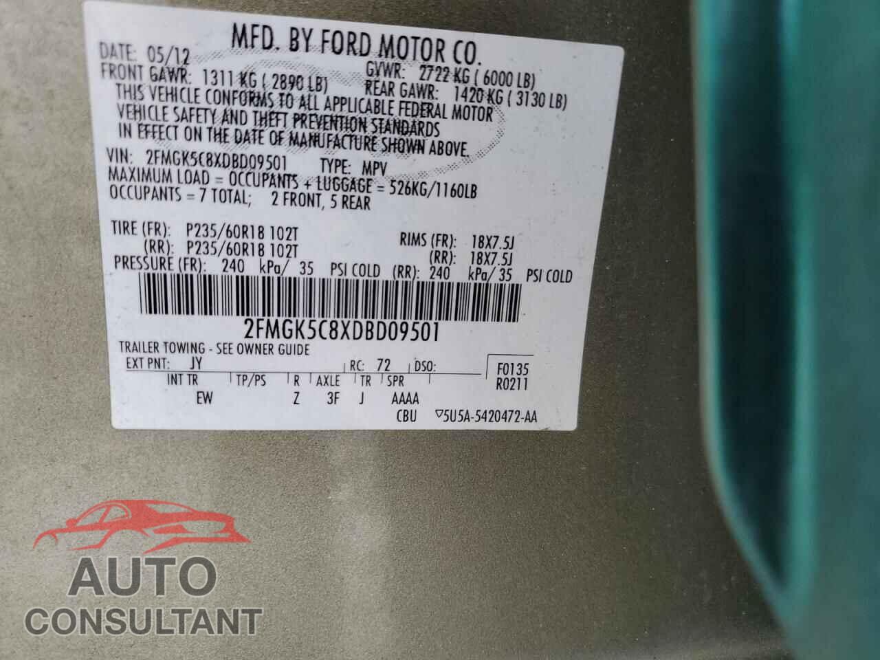 FORD FLEX 2013 - 2FMGK5C8XDBD09501