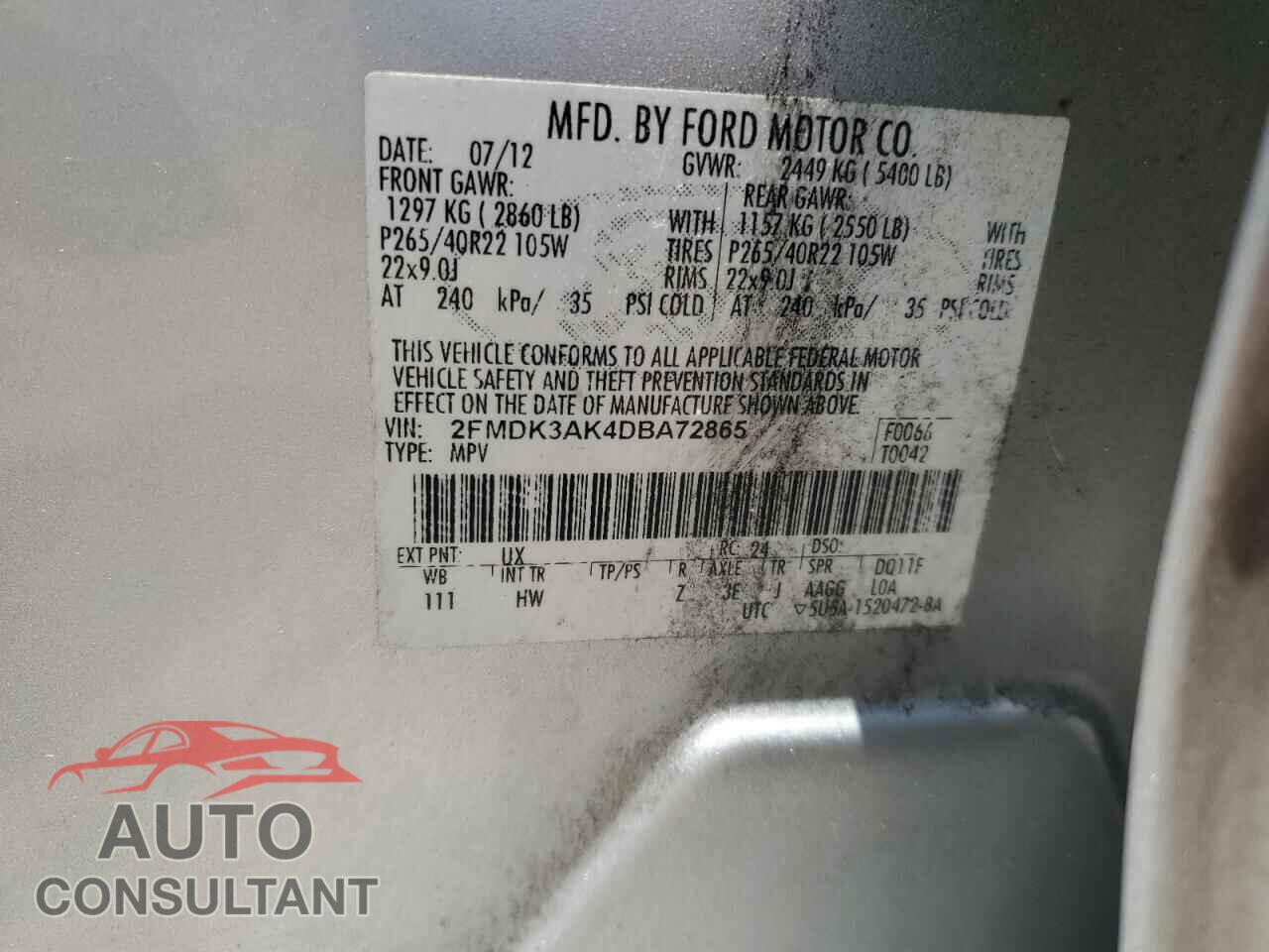 FORD EDGE 2013 - 2FMDK3AK4DBA72865