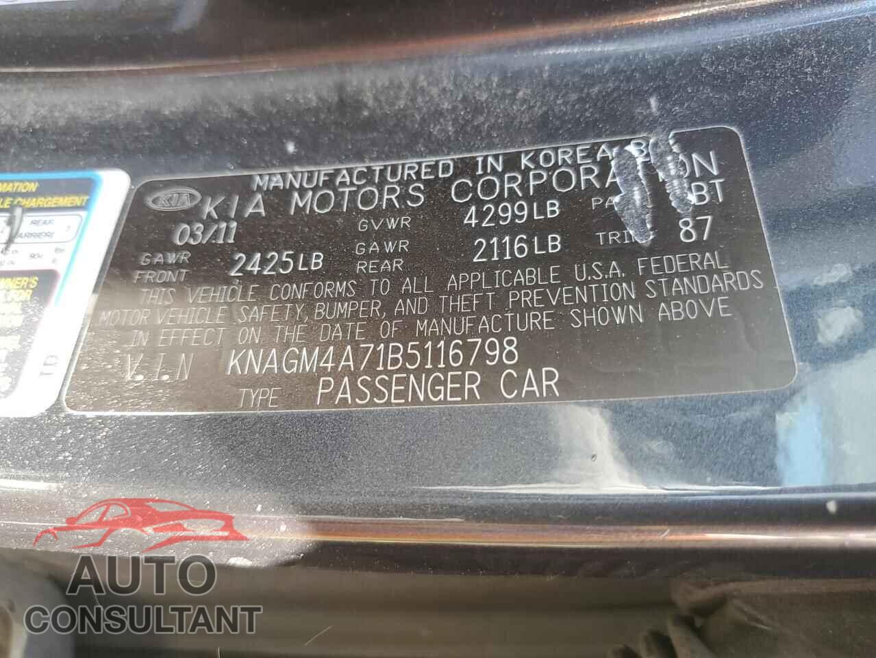 KIA OPTIMA 2011 - KNAGM4A71B5116798