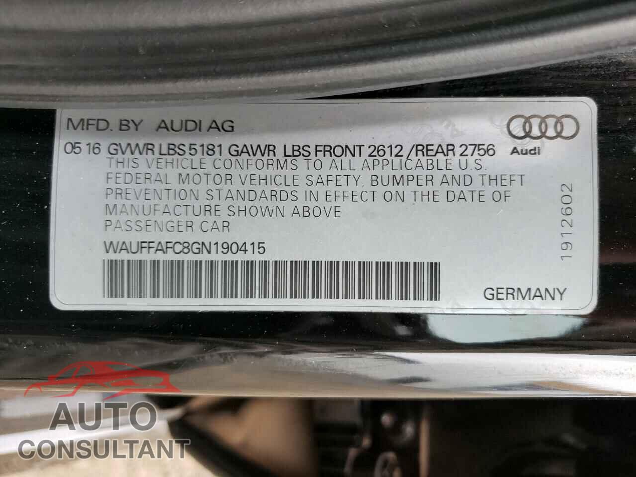AUDI A6 2016 - WAUFFAFC8GN190415