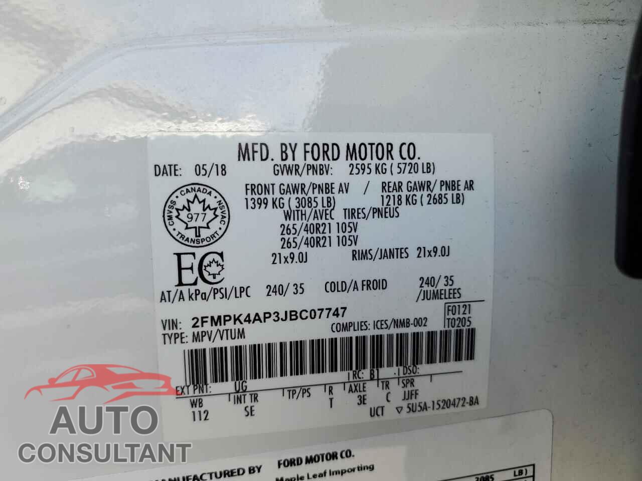 FORD EDGE 2018 - 2FMPK4AP3JBC07747