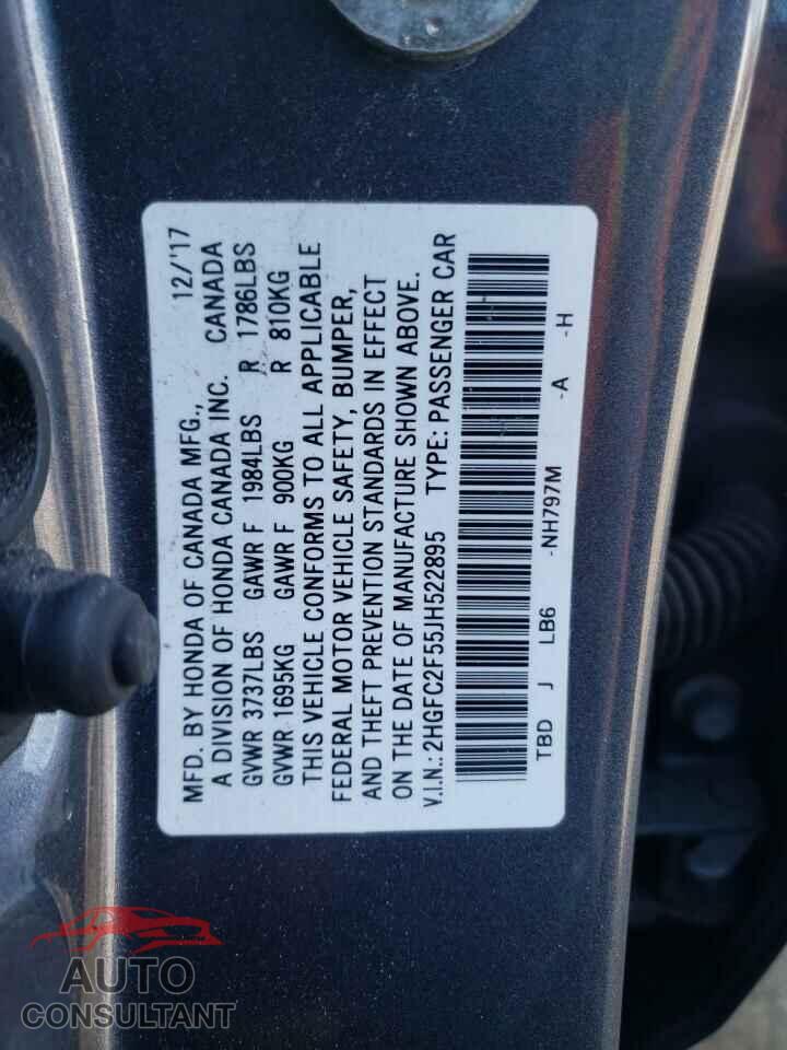 HONDA CIVIC 2018 - 2HGFC2F55JH522895