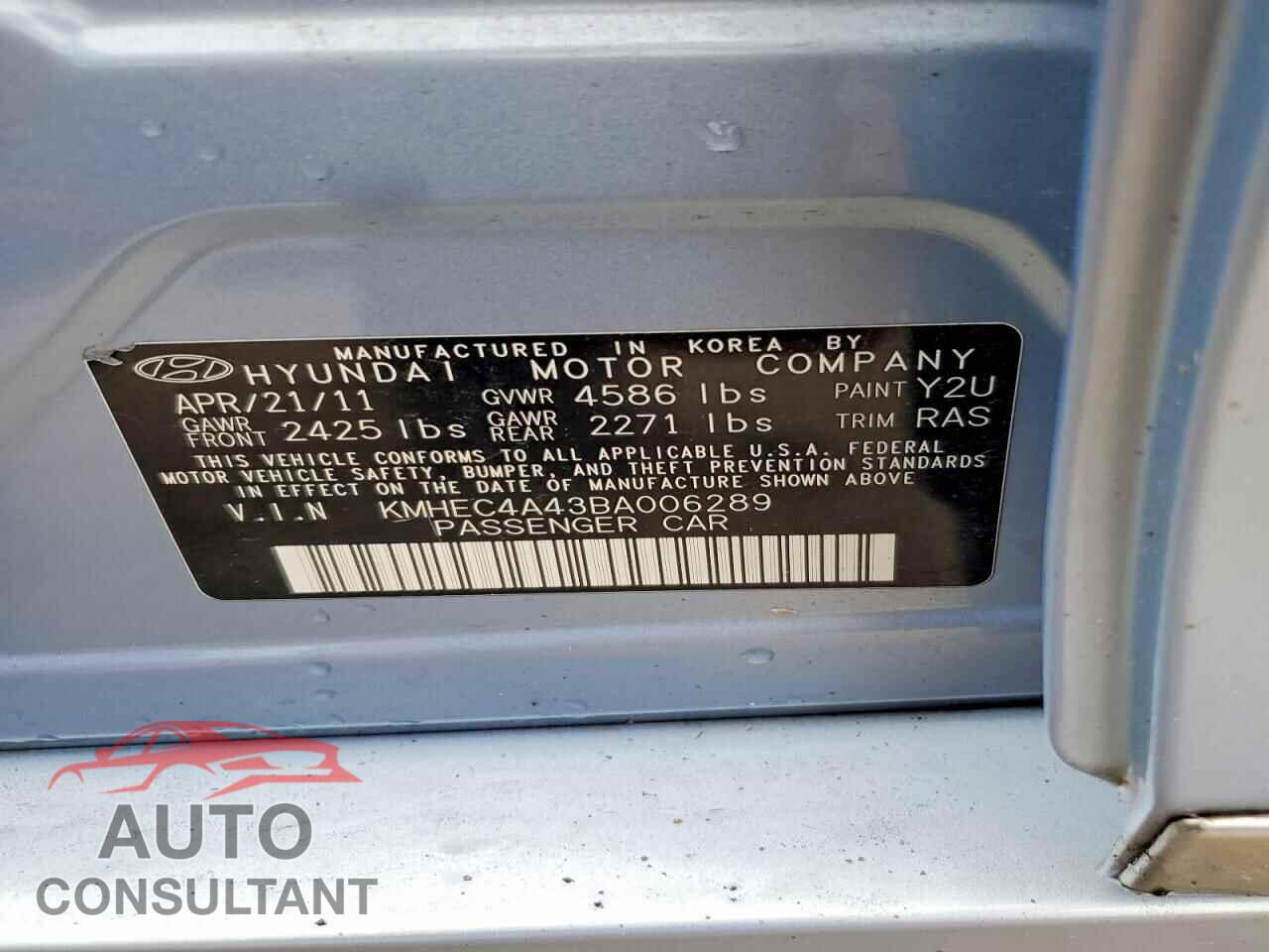 HYUNDAI SONATA 2011 - KMHEC4A43BA006289