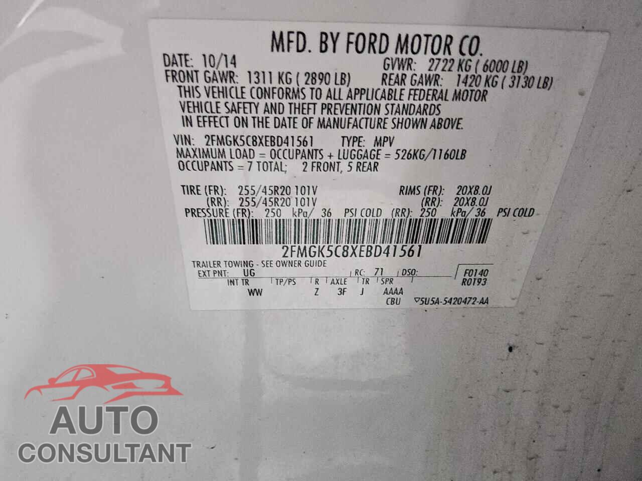 FORD FLEX 2014 - 2FMGK5C8XEBD41561