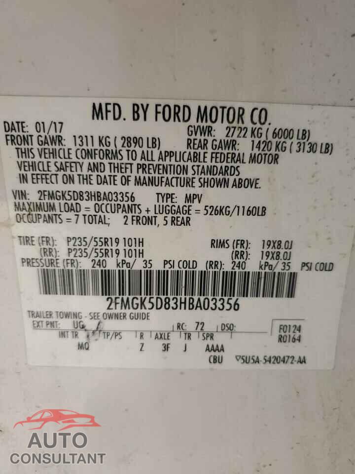 FORD FLEX 2017 - 2FMGK5D83HBA03356