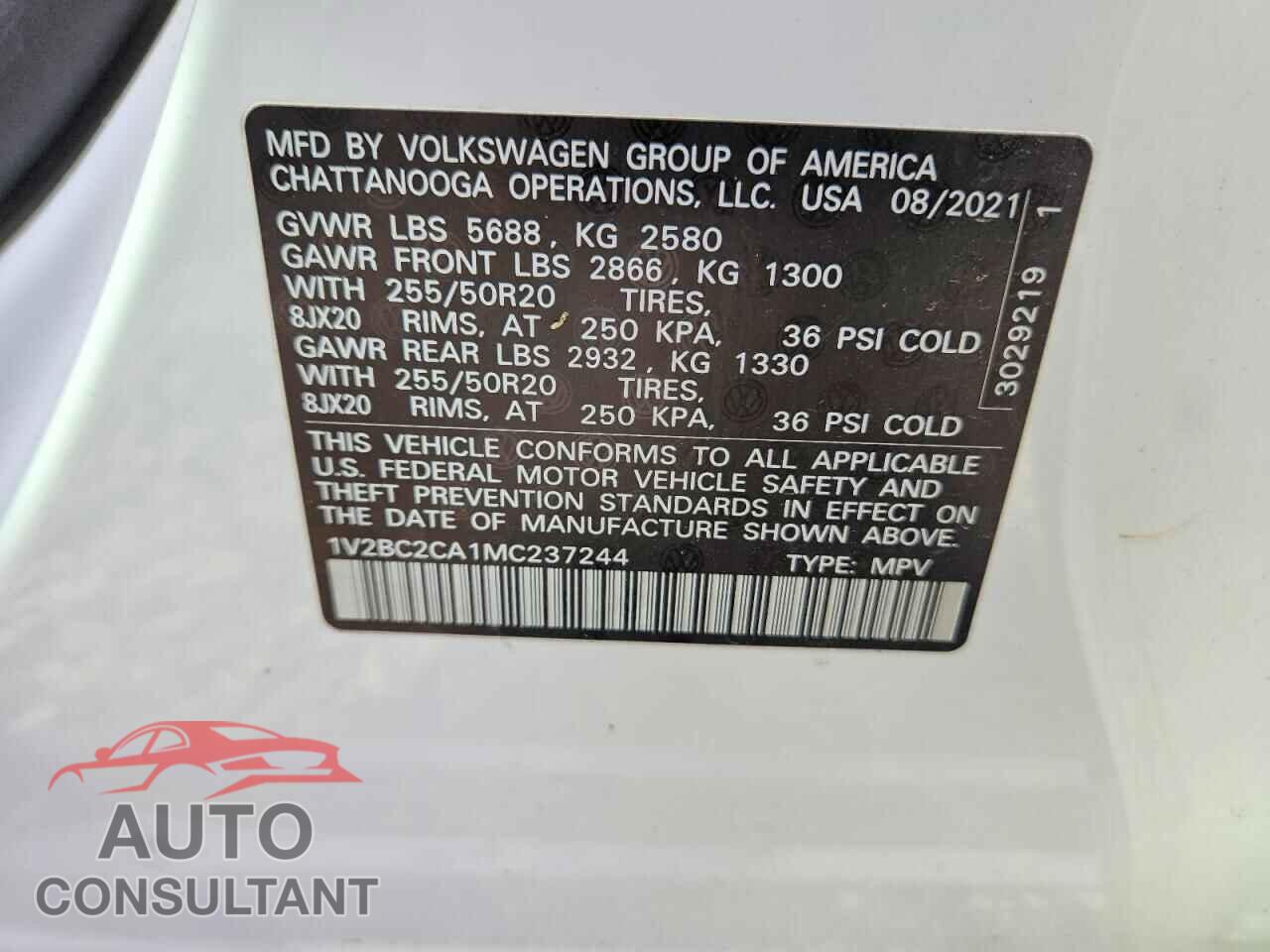 VOLKSWAGEN ATLAS 2021 - 1V2BC2CA1MC237244