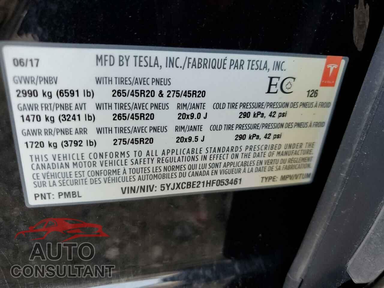 TESLA MODEL X 2017 - 5YJXCBE21HF053461