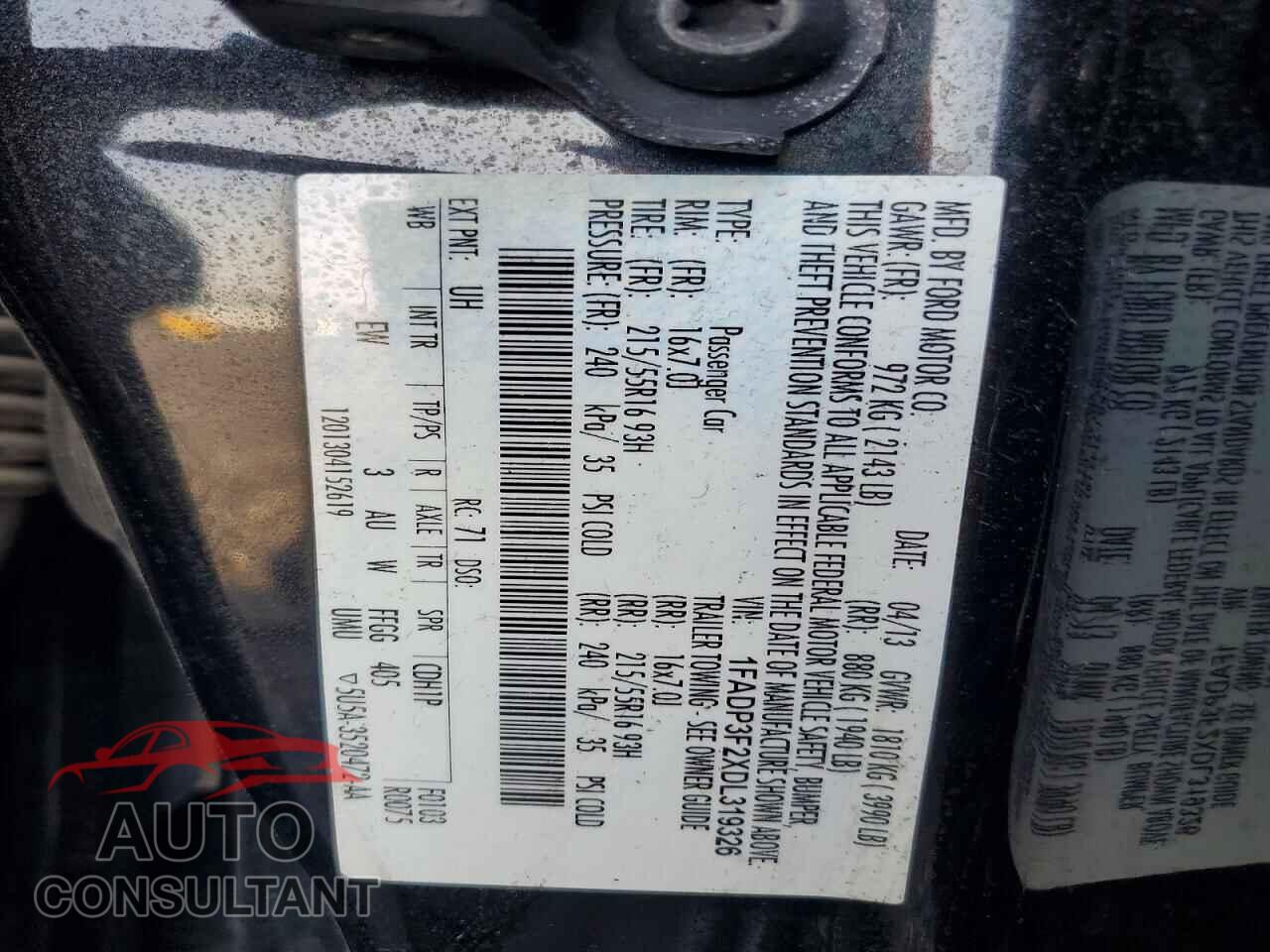 FORD FOCUS 2013 - 1FADP3F2XDL319326