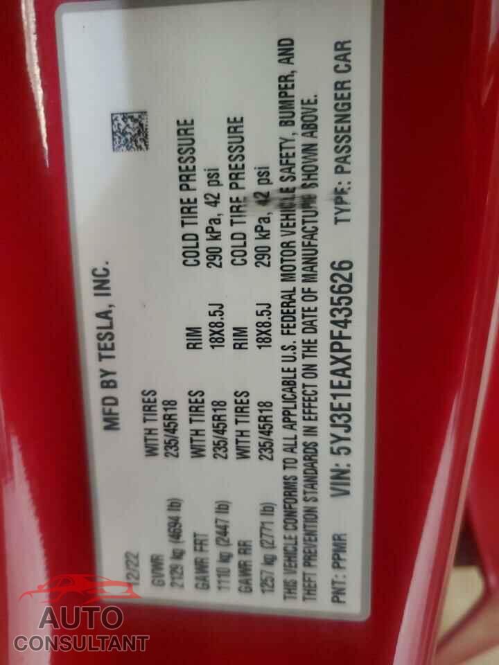 TESLA MODEL 3 2023 - 5YJ3E1EAXPF435626