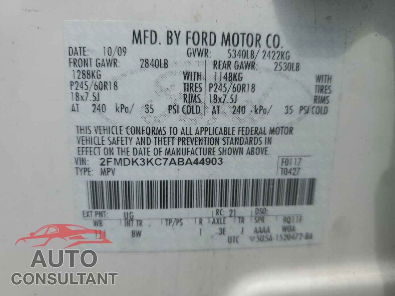 FORD EDGE 2010 - 2FMDK3KC7ABA44903