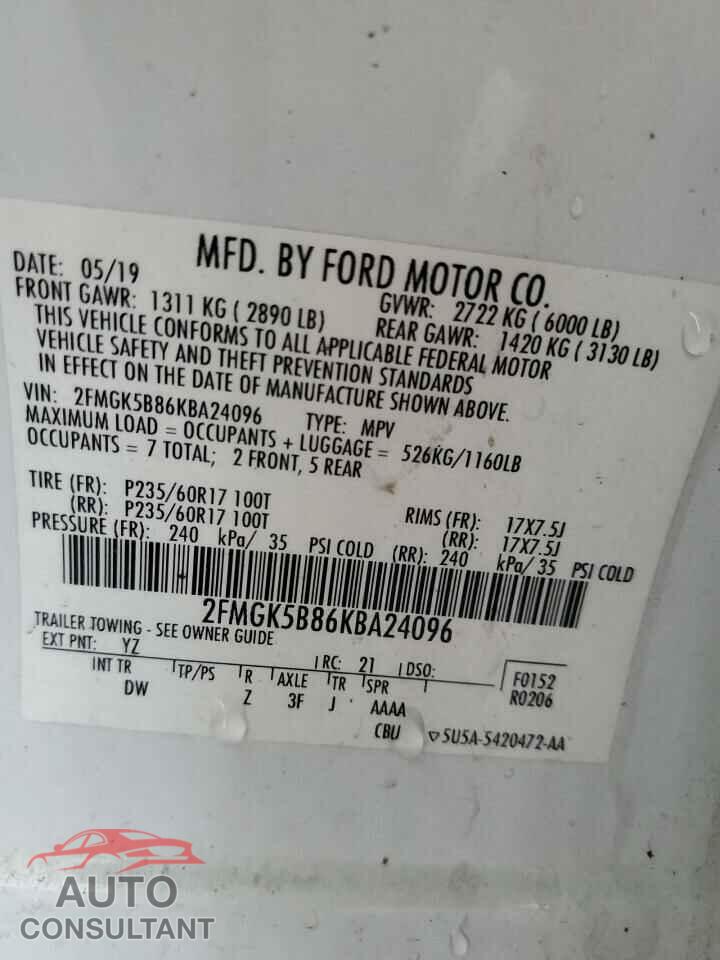 FORD FLEX 2019 - 2FMGK5B86KBA24096