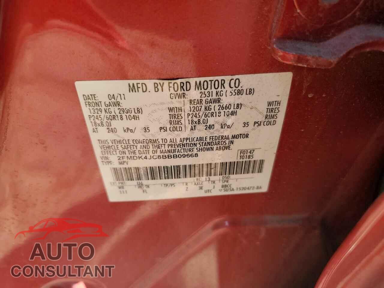 FORD EDGE 2011 - 2FMDK4JC8BBB09668