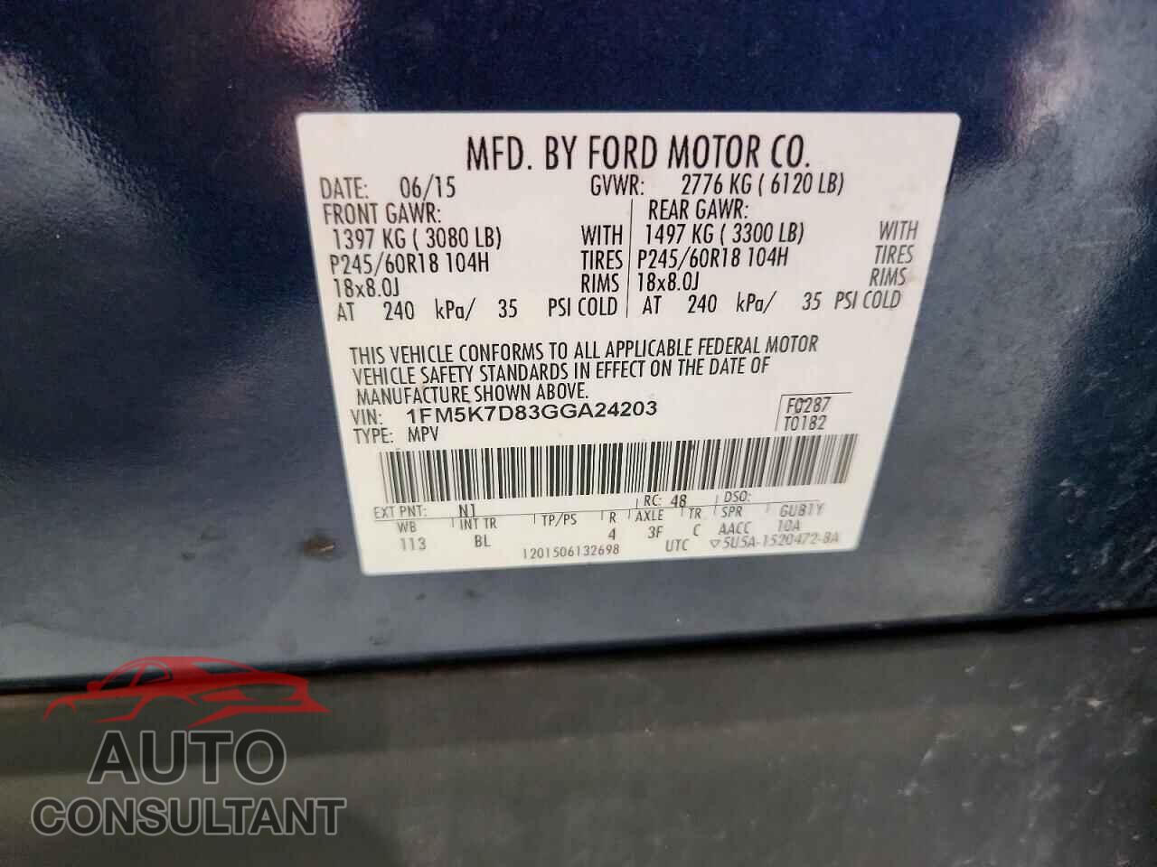 FORD EXPLORER 2016 - 1FM5K7D83GGA24203