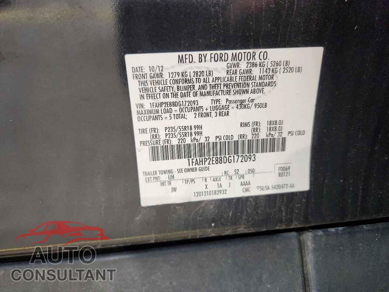 FORD TAURUS 2013 - 1FAHP2E88DG172093