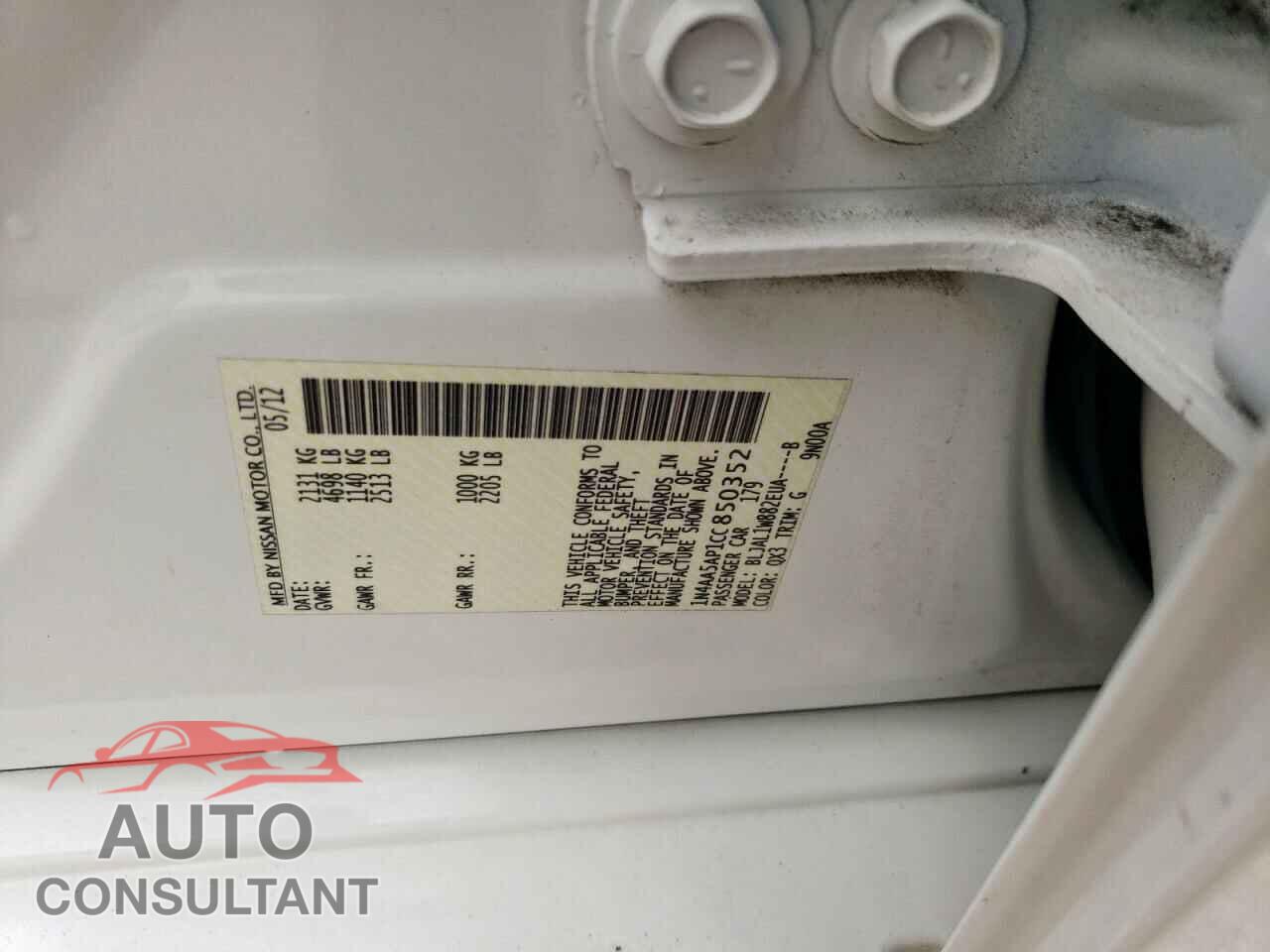 NISSAN MAXIMA 2012 - 1N4AA5AP1CC850352
