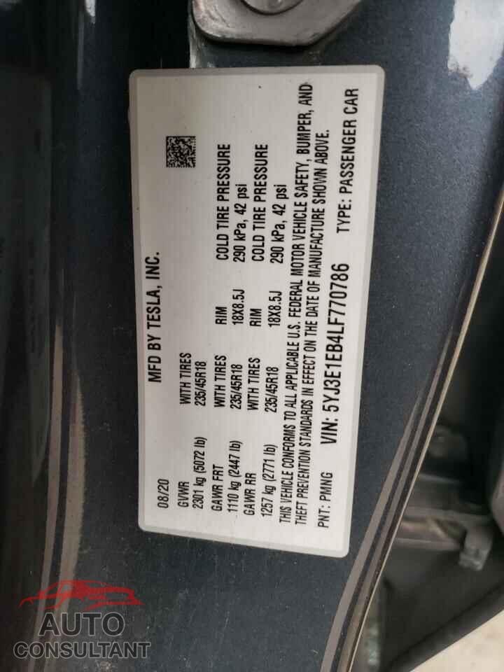 TESLA MODEL 3 2020 - 5YJ3E1EB4LF770786