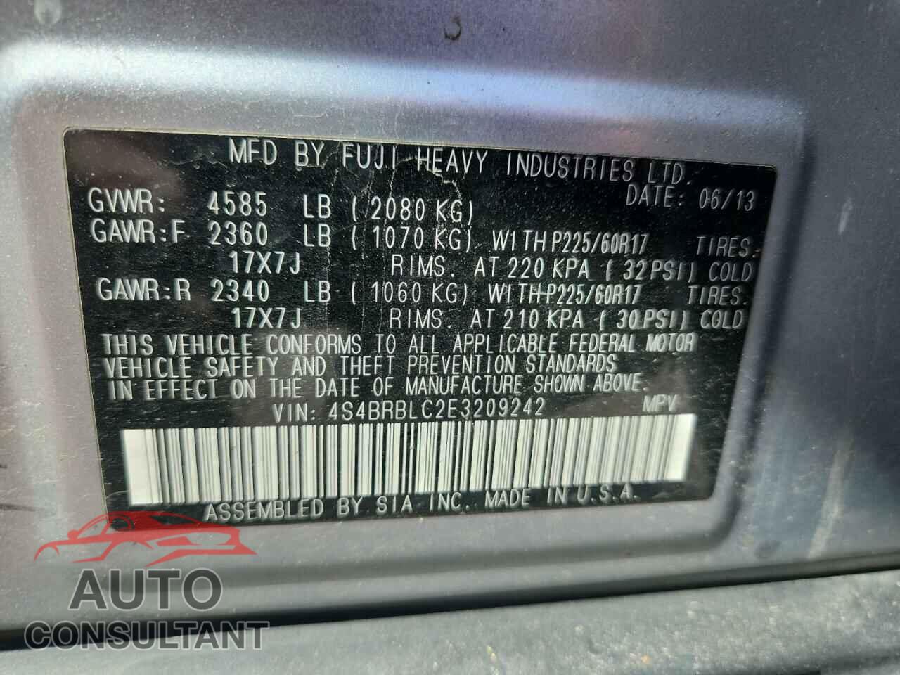 SUBARU OUTBACK 2014 - 4S4BRBLC2E3320924