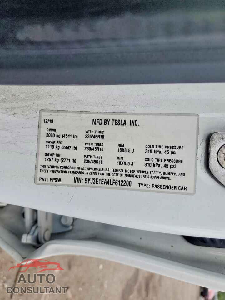 TESLA MODEL 3 2020 - 5YJ3E1EA4LF612200